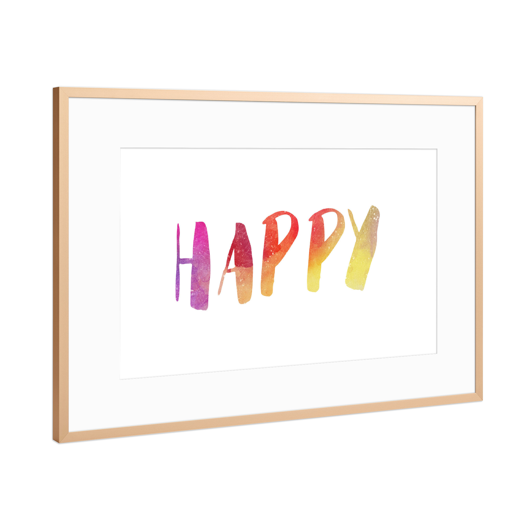 Poster mit Rahmen Kupfer "Happy watercolored" artboxONE - Typografie,Abstrakt,Festivals,Lustig