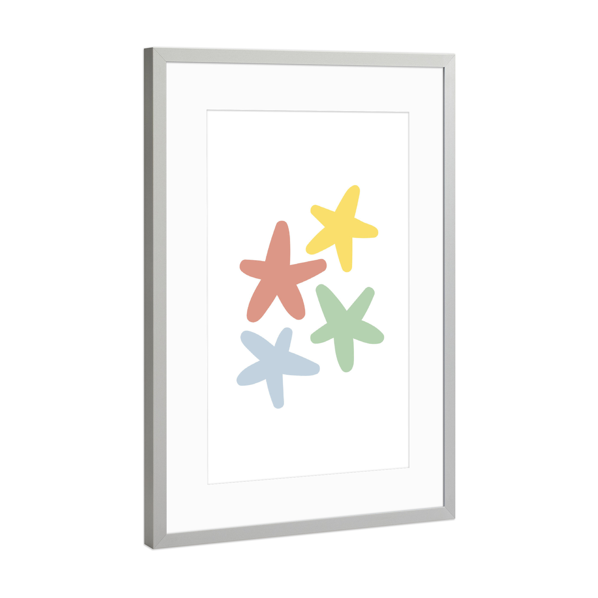 Poster mit Rahmen Silber "Bunte Seesterne" artboxONE - Natur,Für Kinder,Abstrakt