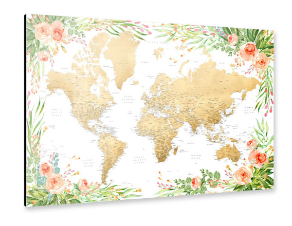 Alu-Dibond "Floral detailed world map, Blythe" 30x20 cm artboxONE