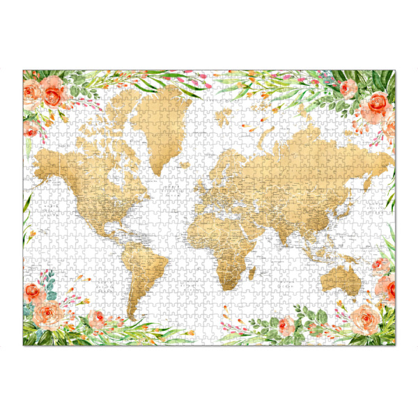 Puzzle Ravensburger "Floral detailed world map, Blythe" artboxONE - Natur,Floral,Kartografie