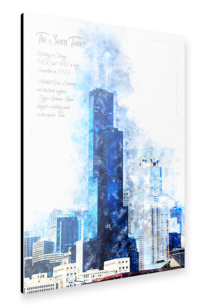 Alu-Dibond "Sears Tower Chicago Aquarell" 30x20 cm artboxONE