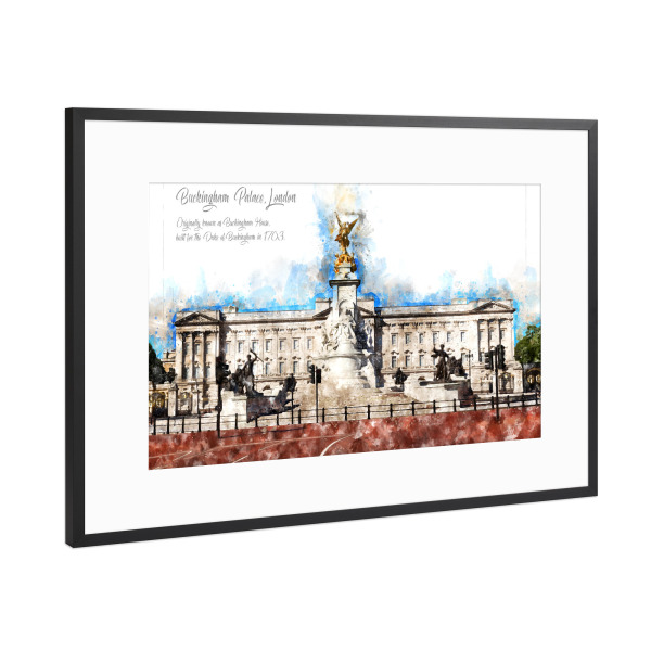 Poster mit Rahmen Schwarz (Metallic) "Buckingham Palast Aquarell" artboxONE - Städte / London,Reise,Architektur