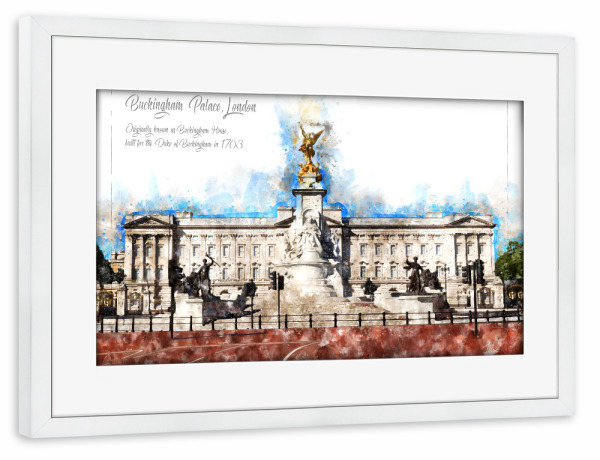 Poster mit Rahmen weiß "Buckingham Palast Aquarell" artboxONE - Städte / London,Reise,Architektur