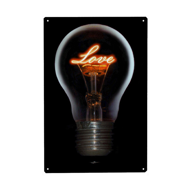 Metall Poster "Love glühende Liebe" artboxONE - Menschen,Liebe - Liebe,Love,Glühbirne,Lampe,Bulp,Glühend,Glow,Verliebt,Glühdraht,Light,Licht