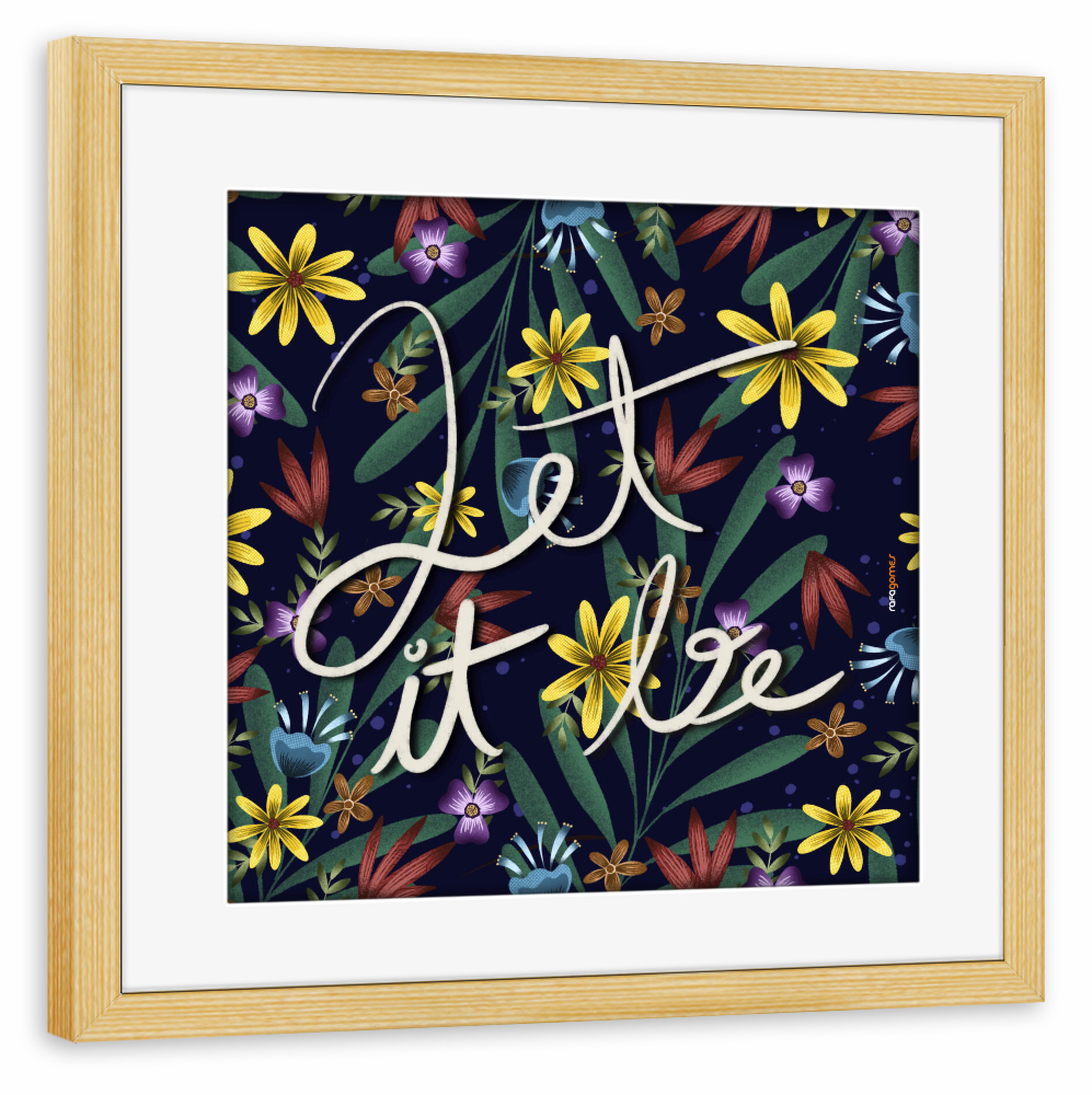 Poster mit Rahmen kiefer "Let it Be Floral" artboxONE - Typografie,Natur,Floral