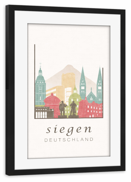 Poster mit Rahmen schwarz "Siegen skyline pastel" artboxONE - Städte,Reise,Architektur,Kartografie