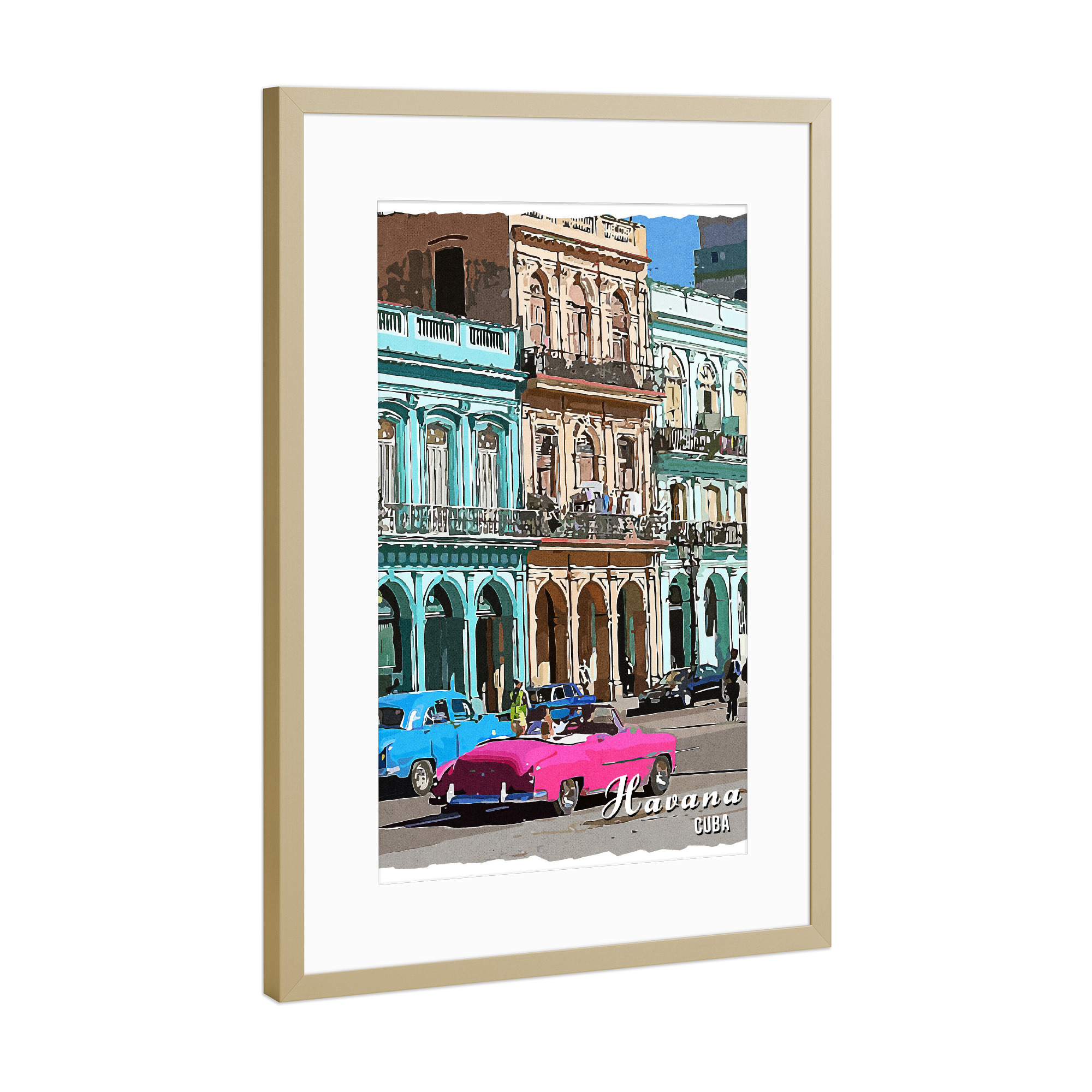 Poster mit Rahmen Gold "Havanna Vintage" artboxONE - Städte,Architektur