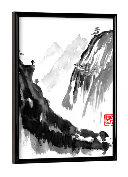 Poster mit schwarzem Rahmen "The traveller and the village" artboxONE - Natur