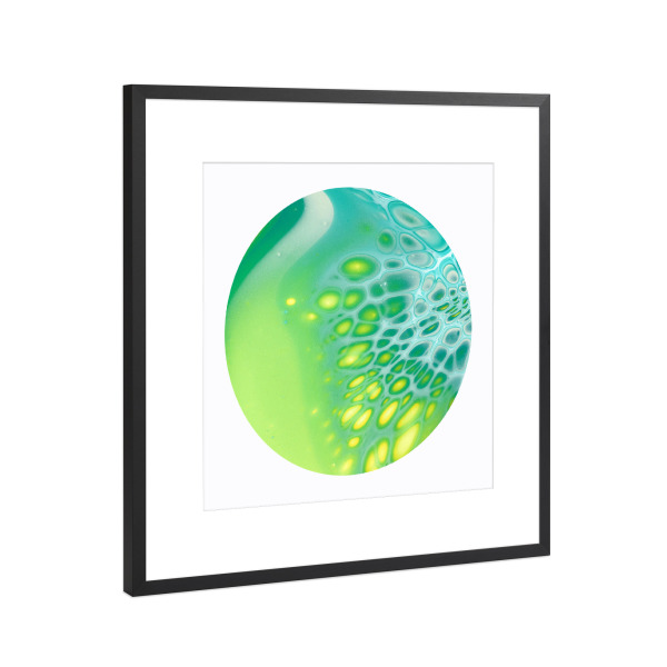 Poster mit Rahmen Schwarz (Metallic) "Green n Yellow Bloom" artboxONE - Abstrakt