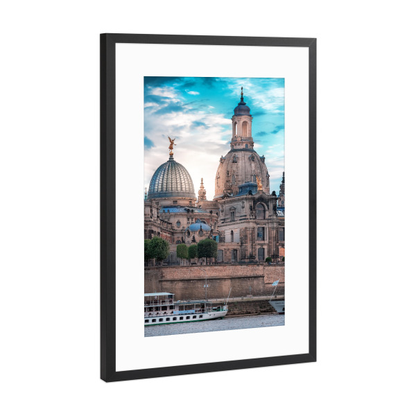 Poster mit Rahmen Schwarz (Metallic) "Brühlsche Terrasse, Dresden" artboxONE - Städte,Architektur,Städte / Dresden