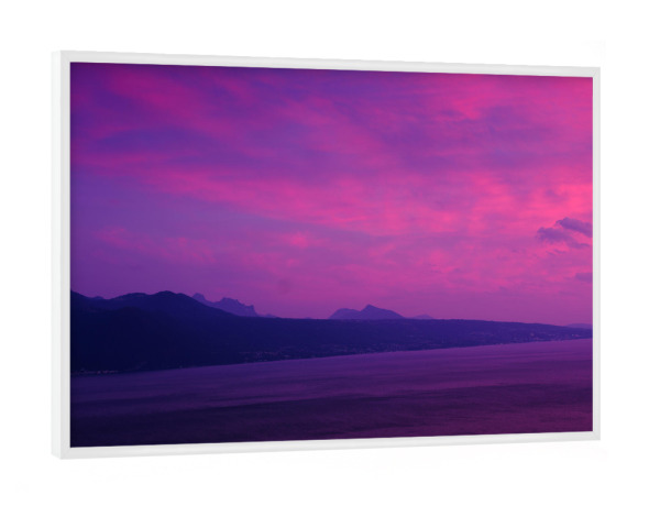 Poster mit weißem Rahmen "Vivid purple sky at lake Geneva" artboxONE - Natur,Reise / Länder