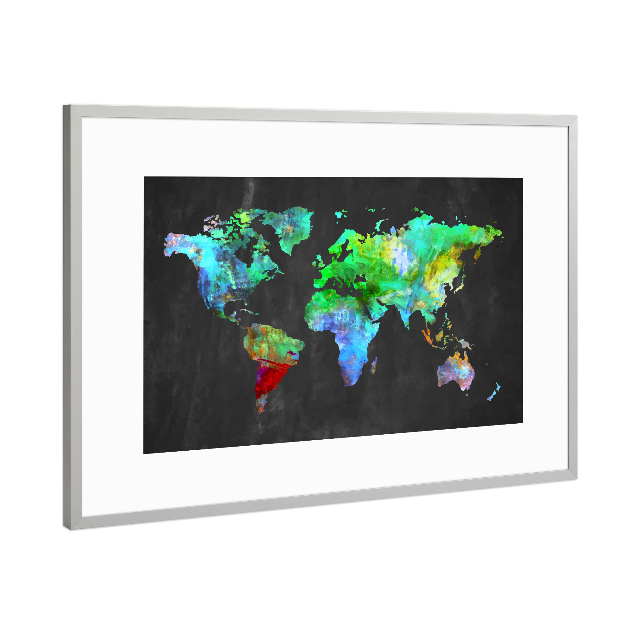 Poster mit Rahmen Silber "World Map 7 Colorful (matart)" artboxONE - Kartografie