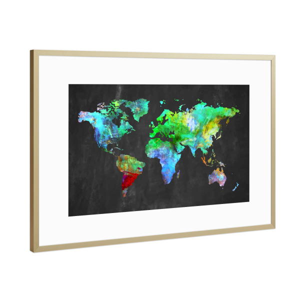 Poster mit Rahmen Gold "World Map 7 Colorful (matart)" artboxONE - Kartografie