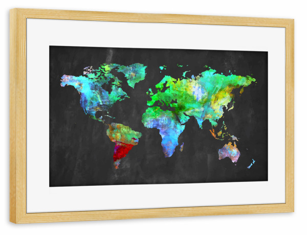 Poster mit Rahmen kiefer "World Map 7 Colorful (matart)" artboxONE - Kartografie