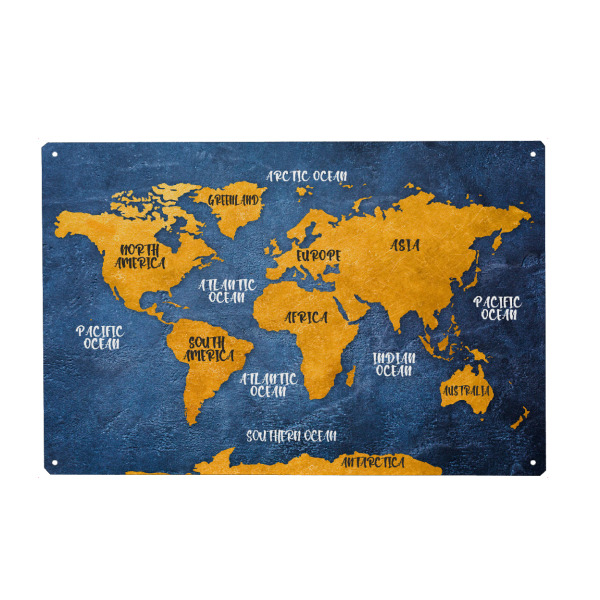 Holzbild "World Map Blue Yellow" artboxONE - Abstrakt,Kartografie