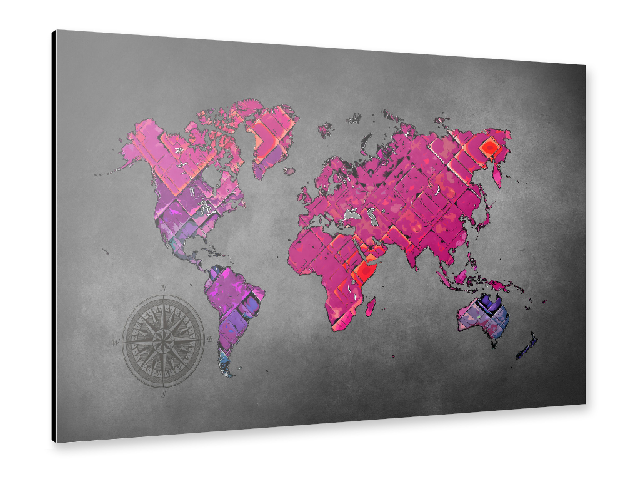 Alu-Dibond "World map black and purple cartoon" 30x20 cm artboxONE