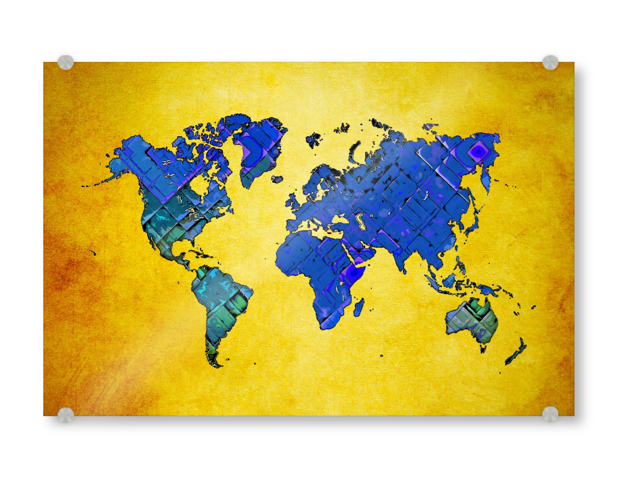 Acrylglasbild "World map blue and yellow cartoon" artboxONE - Reise,Kartografie