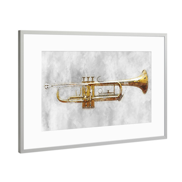 Poster mit Rahmen Silber "Trumpet (matart)" artboxONE - Musik - Trumpet,Woodwind,Instrument,Instruments,Jazz,Music,Musician,Orchestra,Band,Musik