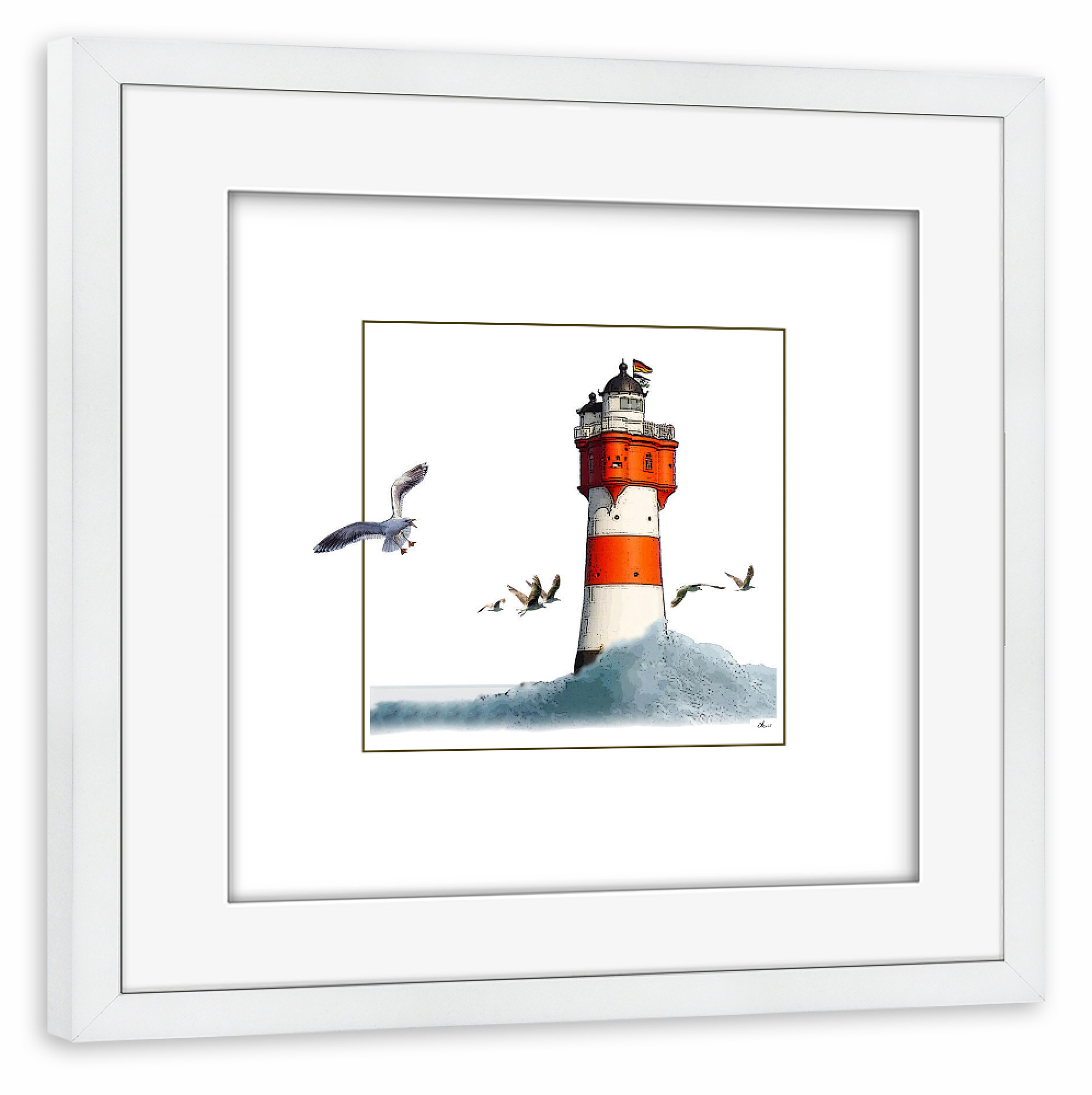 Poster mit Rahmen weiß "Leuchtfeuer der Nordsee" artboxONE - Tiere,Architektur,Reise / Strand und Meer