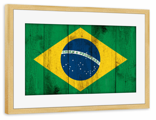 Poster mit Rahmen kiefer "Brasil Vintage Flag" artboxONE - Abstrakt,Reise / Länder