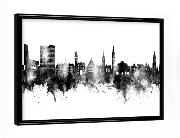 Poster mit schwarzem Rahmen "Lille France Skyline Black" artboxONE - Städte