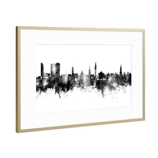 Poster mit Rahmen Gold "Lille France Skyline Black" artboxONE - Städte