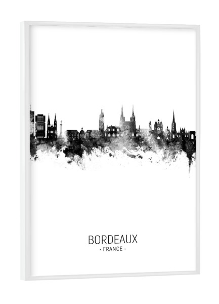 Poster mit weißem Rahmen "Bordeaux France Skyline BW" artboxONE - Städte