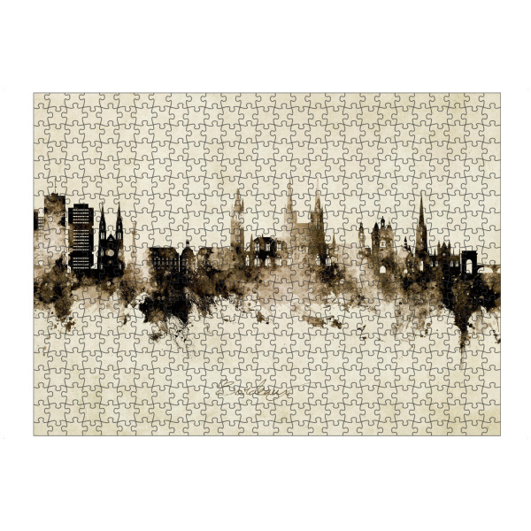 Puzzle Ravensburger "Bordeaux France Skyline Sepia" artboxONE - Städte - France,Skyline,Cityscape,Stadtbild,Watercolor,Painting,City,Stadt,Frankreich