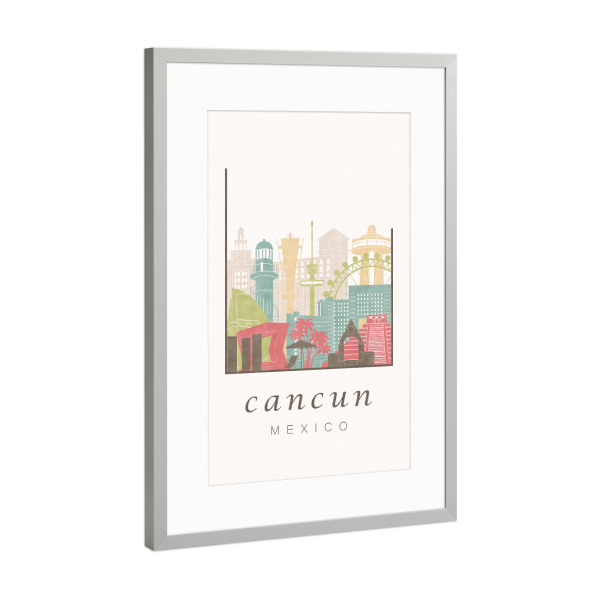 Poster mit Rahmen Silber "Cancun skyline pastel" artboxONE - Städte,Reise,Architektur,Kartografie