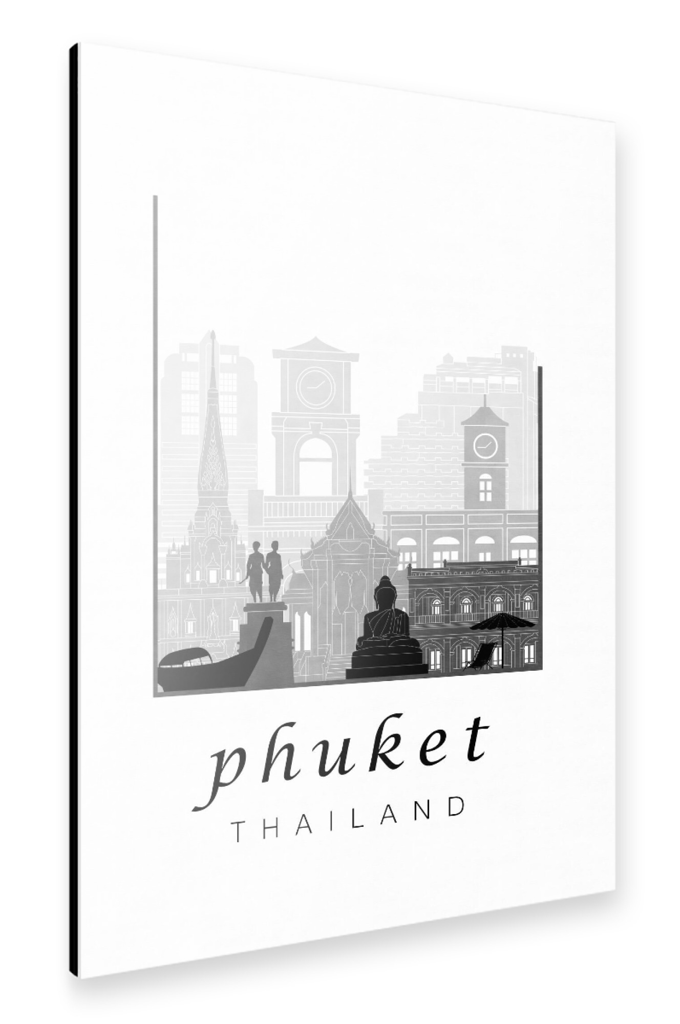 Alu-Dibond "Phuket skyline black white" 75x50 cm artboxONE