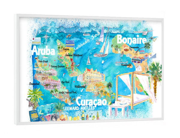 Poster mit weißem Rahmen "Aruba Bonaire Curacao Map" artboxONE - Reise,Reise / Strand und Meer,Kartografie