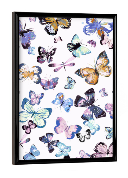 Poster mit schwarzem Rahmen "Watercolor Cute Butterflies Blue" artboxONE - Tiere,Fashion,Für Mama