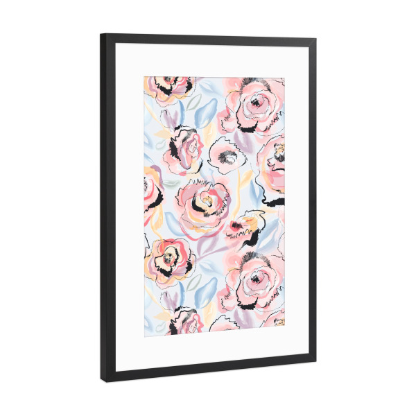 Poster mit Rahmen Schwarz (Metallic) "Scribble Roses Flowers Pastel" artboxONE - Natur,Floral,Für Mama