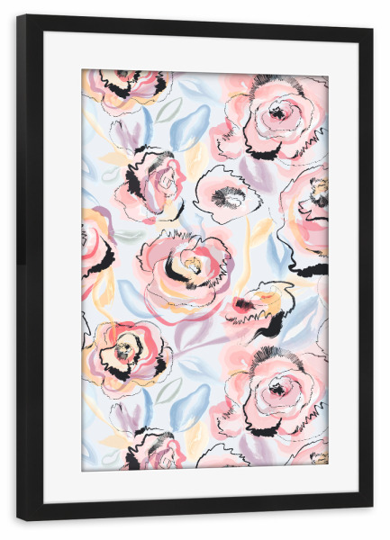 Poster mit Rahmen schwarz "Scribble Roses Flowers Pastel" artboxONE - Natur,Floral,Für Mama