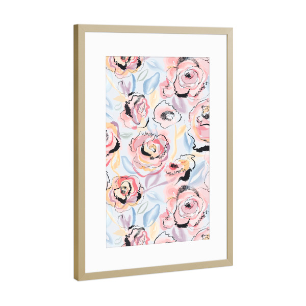 Poster mit Rahmen Gold "Scribble Roses Flowers Pastel" artboxONE - Natur,Floral,Für Mama
