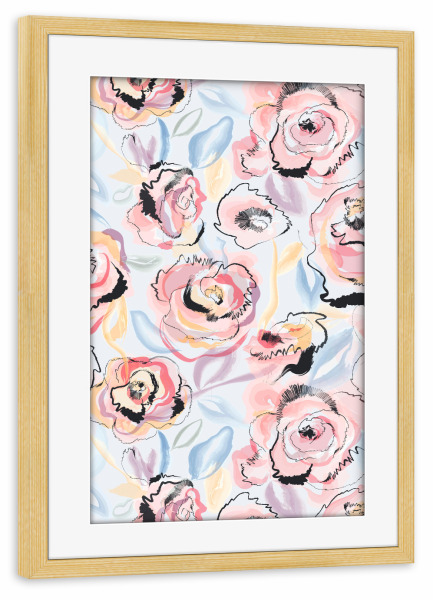Poster mit Rahmen kiefer "Scribble Roses Flowers Pastel" artboxONE - Natur,Floral,Für Mama