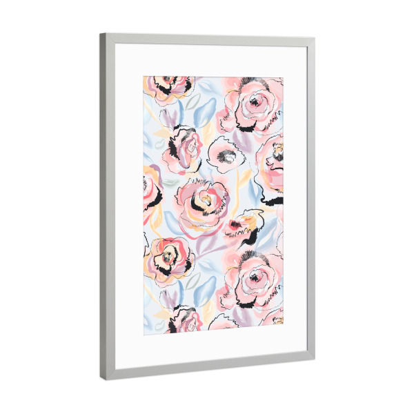 Poster mit Rahmen Silber "Scribble Roses Flowers Pastel" artboxONE - Natur,Floral,Für Mama