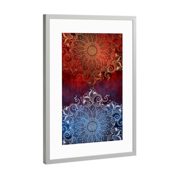 Poster mit Rahmen Silber "Mandala Fire & Ice" artboxONE - Abstrakt - Mandala,Boho,Yoga,Indie,Indian,Arabic,Tribal,Nature,Fire,Ice