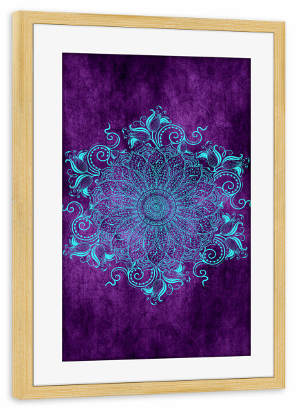 Poster mit Rahmen kiefer "Mandala Grape" artboxONE - Abstrakt - Mandala,Boho,Yoga,Indie,Indian,Arabic,Tribal,Nature,Grape,Purple