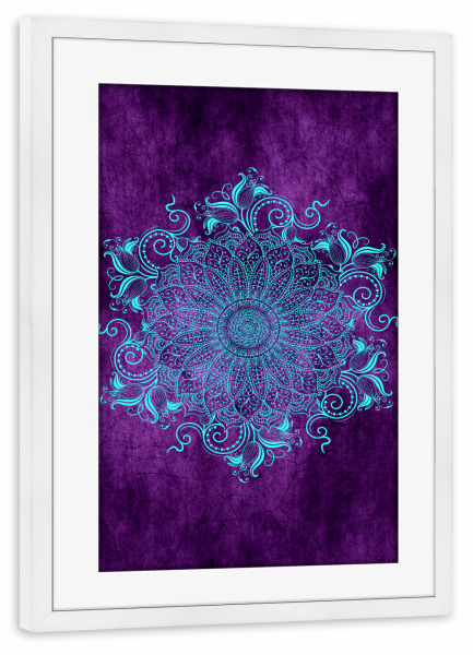 Poster mit Rahmen weiß "Mandala Grape" artboxONE - Abstrakt - Mandala,Boho,Yoga,Indie,Indian,Arabic,Tribal,Nature,Grape,Purple