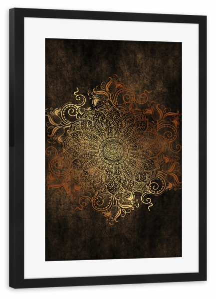 Poster mit Rahmen schwarz "Mandala Copper" artboxONE - Abstrakt - Mandala,Boho,Yoga,Arabic,Indian,Indie,Gold,Copper,Metal,Nature