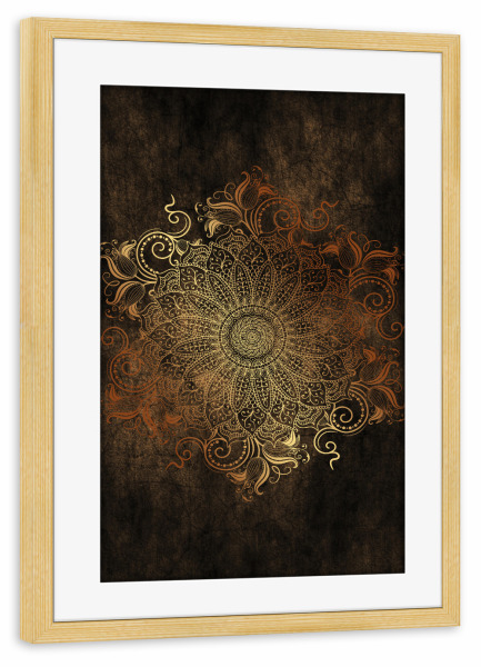 Poster mit Rahmen kiefer "Mandala Copper" artboxONE - Abstrakt - Mandala,Boho,Yoga,Arabic,Indian,Indie,Gold,Copper,Metal,Nature