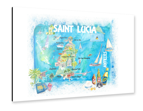 Alu-Dibond "Saint Lucia Illustrierte Karte" 30x20 cm artboxONE