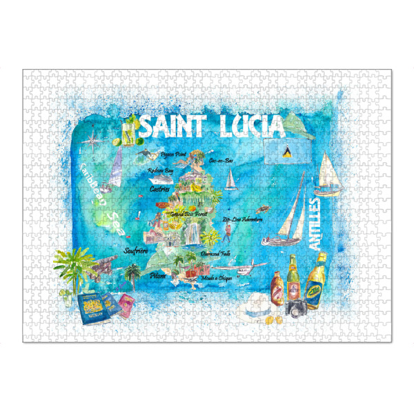 Puzzle Ravensburger "Saint Lucia Illustrierte Karte" artboxONE - Reise,Reise / Strand und Meer,Kartografie