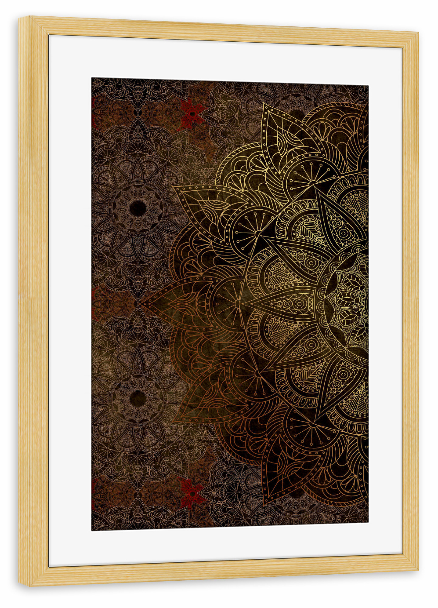 Poster mit Rahmen kiefer "Mandala Bronze" artboxONE - Abstrakt,Geometrie - Mandala,Vector,Abstract,Yoga,Boho,Ethnic,Indian,Copper,Bronze
