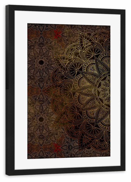 Poster mit Rahmen schwarz "Mandala Bronze" artboxONE - Abstrakt,Geometrie - Mandala,Vector,Abstract,Yoga,Boho,Ethnic,Indian,Copper,Bronze
