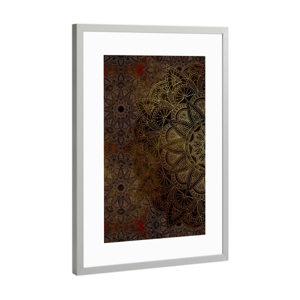 Poster mit Rahmen Silber "Mandala Bronze" artboxONE - Abstrakt,Geometrie - Mandala,Vector,Abstract,Yoga,Boho,Ethnic,Indian,Copper,Bronze