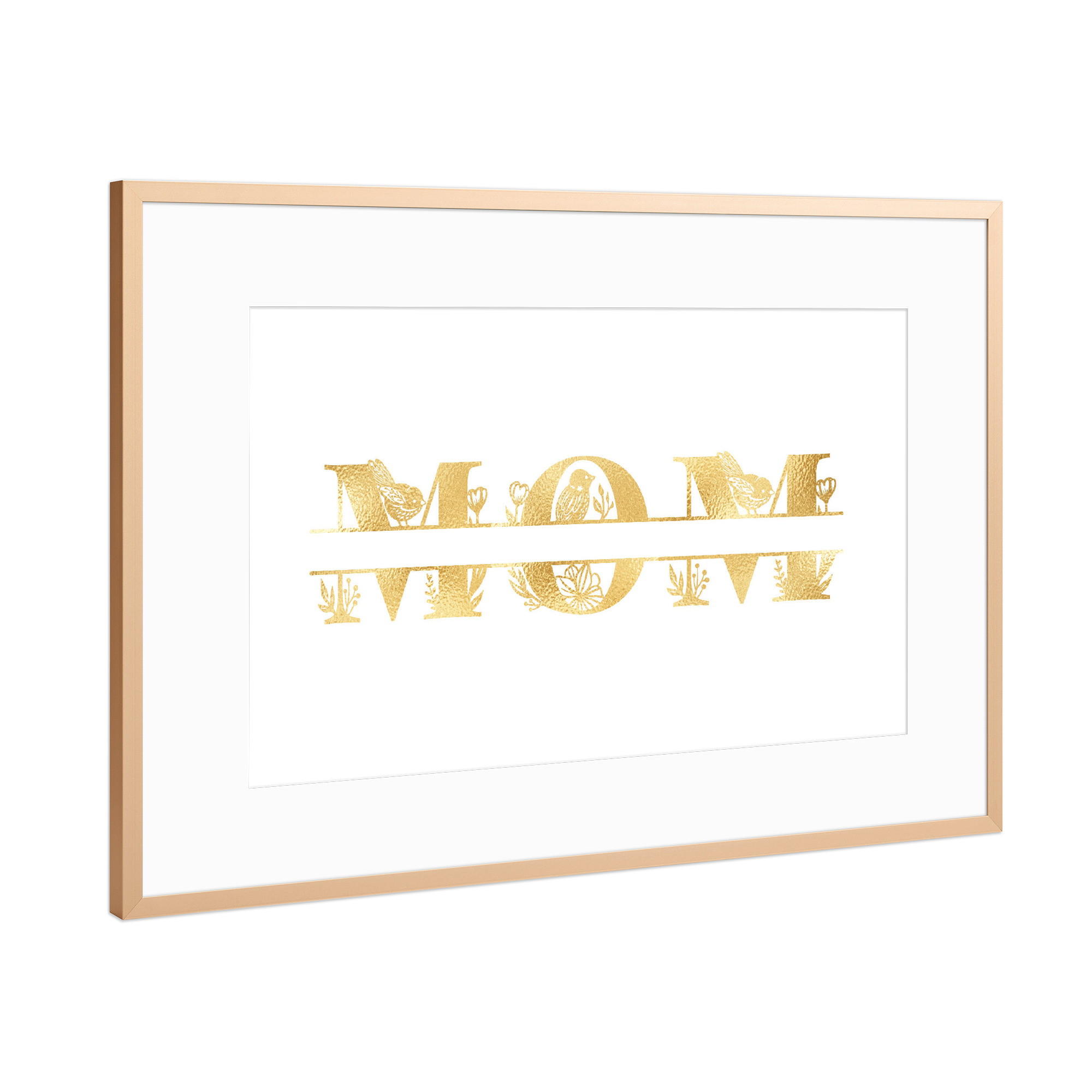 Poster mit Rahmen Kupfer "MOM golden birds" artboxONE - Tiere,Liebe,Buchstaben / M,Für Mama