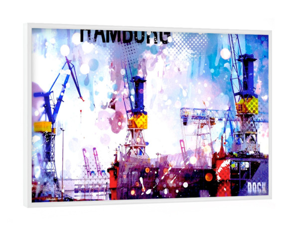 Poster mit weißem Rahmen "Kräne Hamburg" artboxONE - Städte,Städte / Hamburg,Reise,Reise / Länder