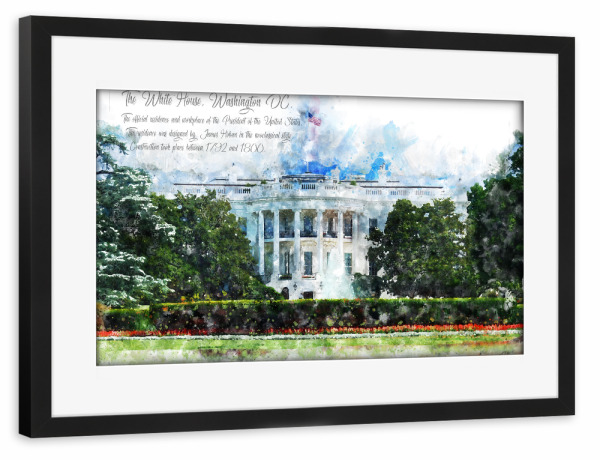 Poster mit Rahmen schwarz "Weisses Haus Washington Aquarell" artboxONE - Architektur,Reise / Länder,Städte / Washington